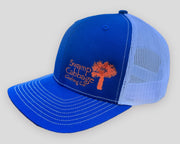 Blue and orange swamp cabbage hat